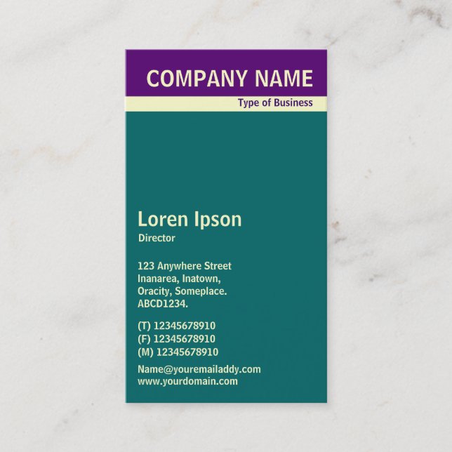 V Header Band - Deep Purple, Cream and Teal Business Card (Front)