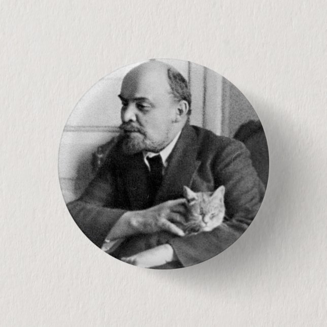 V.I. Lenin pets a Cat Small, 1¼ Inch Round Button (Front)