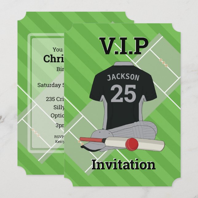 V.I.P Cricket (BLSL) Birthday Party Invitation (Front/Back)