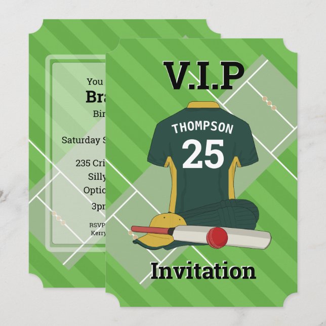 V.I.P Cricket (DGR) Birthday Party Invitation (Front/Back)