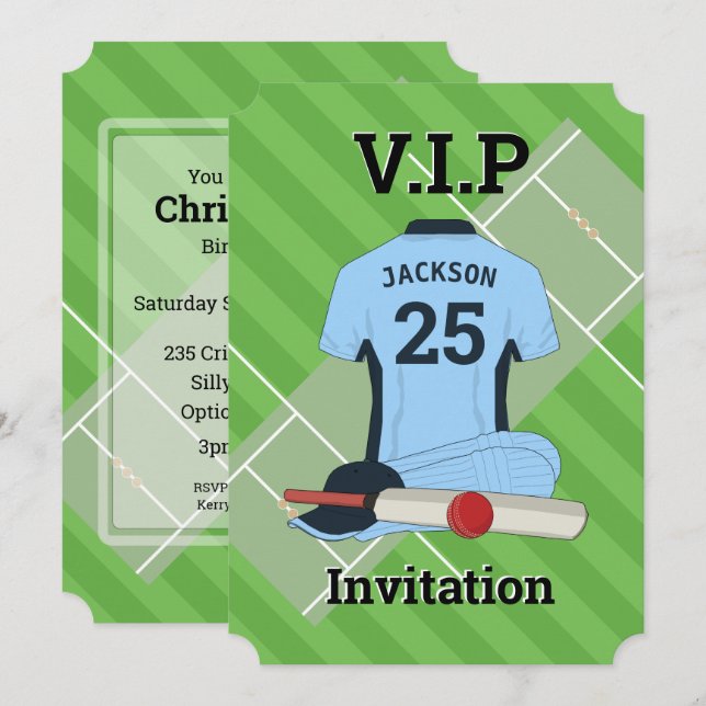 V.I.P Cricket (LBDB) Birthday Party Invitation (Front/Back)