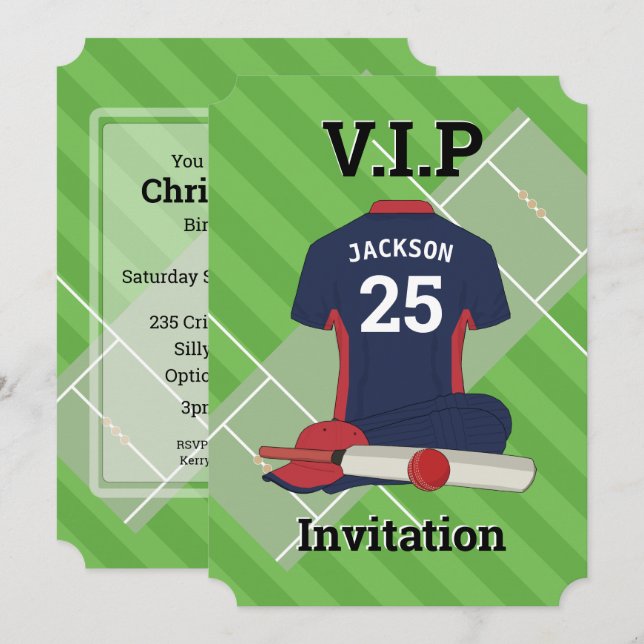 V.I.P Cricket (NBR) Birthday Party Invitation (Front/Back)
