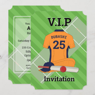 V.I.P Cricket (orange) Birthday Party Invitation