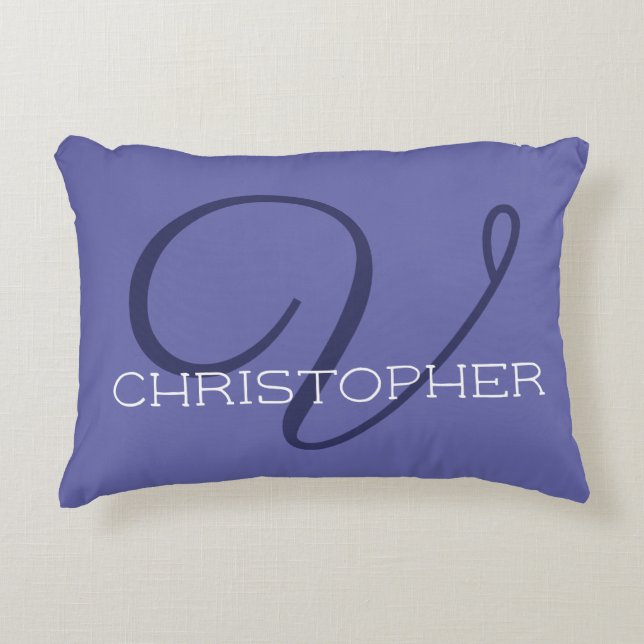 V Initial Calligraphy Name Monogrammed Very Peri Decorative Cushion (Front)