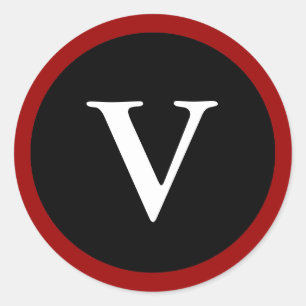 V : Initial V Letter V Red, White & Black Stickers