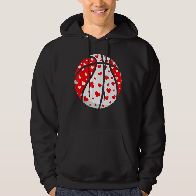 V Is For Basketball Funny Hearts Valentines Day Sp Hoodie (Front)