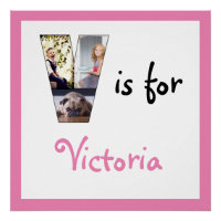 V is for Name Pink Photo Poster