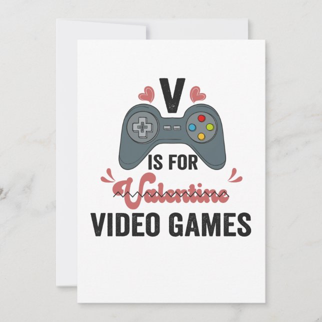 V Is For Valentine Funny Video Games Lovers Thank You Card (Front)