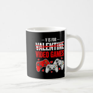 V Is For Video Game Funny Valentines Day Gamer Boy Coffee Mug