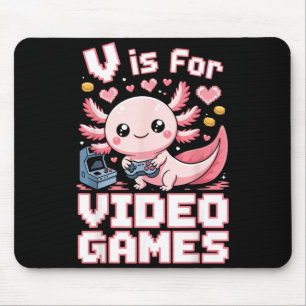 V is for video games cute axolotl gamer valentine mouse mat