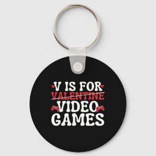 V Is For Video Games Funny Anti Valentines Day Gam Key Ring