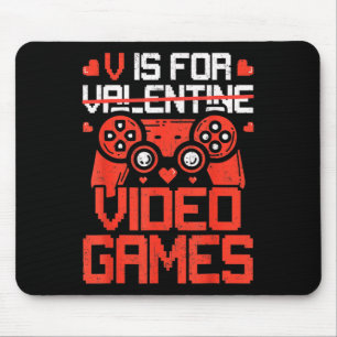V Is For Video Games Funny Valentine Day Gamer Boy Mouse Mat