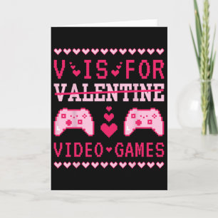 V Is For Video Games Funny Valentine Gamer Card