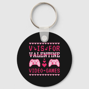 V Is For Video Games Funny Valentine Gamer Key Ring