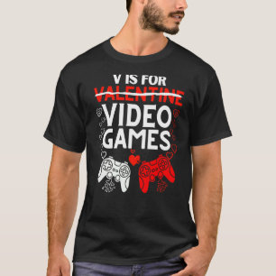 V Is For Video Games Funny Valentines Day Boy Men  T-Shirt