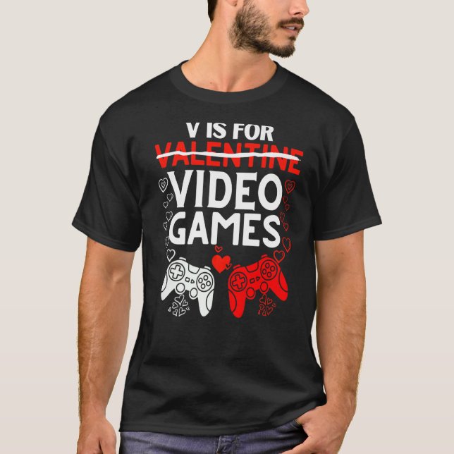 V Is For Video Games Funny Valentines Day Boy Men  T-Shirt (Front)