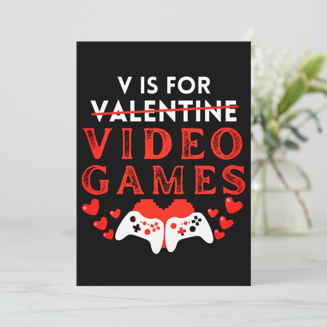 V Is For Video Games Funny Valentines Day Gamer (Standing Front)