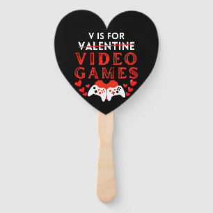 V Is For Video Games Funny Valentines Day Gamer Hand Fan