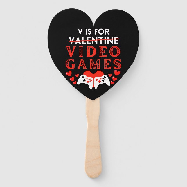 V Is For Video Games Funny Valentines Day Gamer Hand Fan (Front)