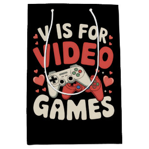V Is For Video Games Funny Valentines Day Gamer Medium Gift Bag