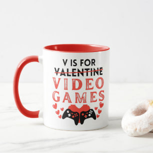 V Is For Video Games Funny Valentines Day Gamer Mug