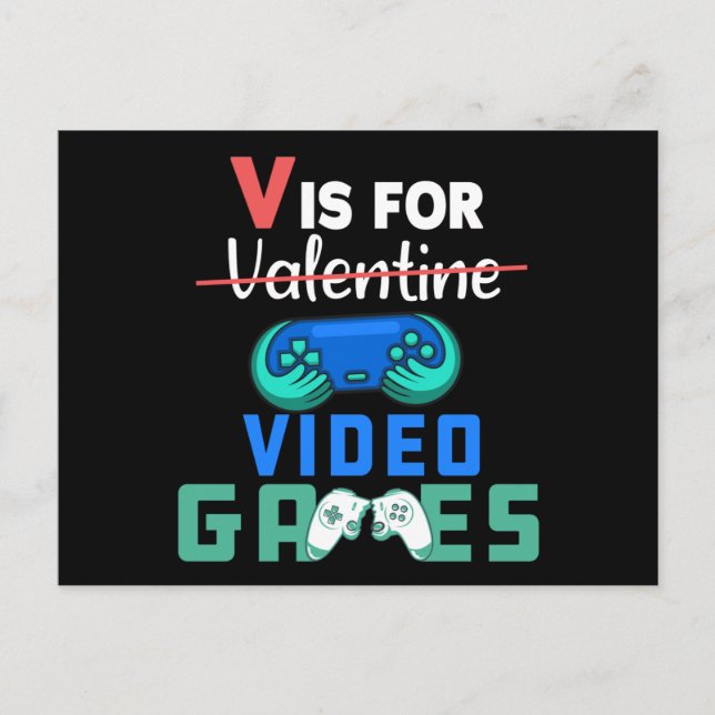 V Is For Video Games Funny Valentines Gamer Postcard (Front)