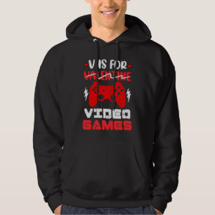 V Is For Video Games Gamer  Valentines Day Boys Ki Hoodie