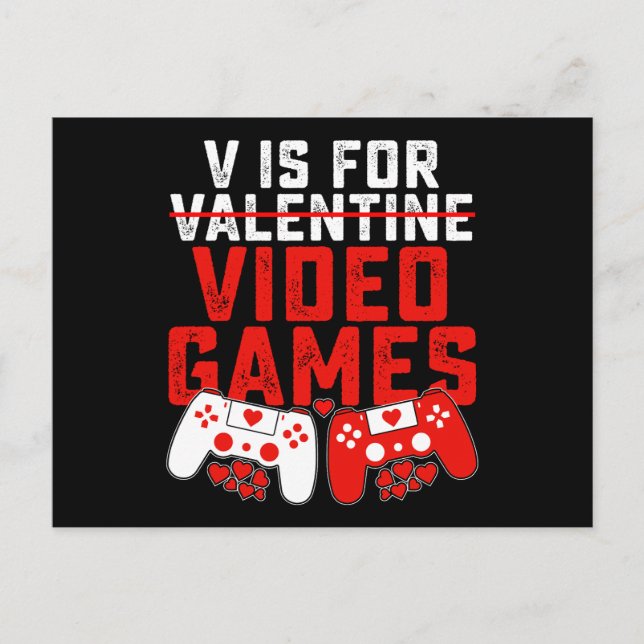 V Is For Video Games Gaming Gamer Valentine's Day Postcard (Front)