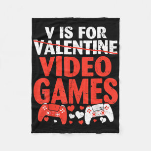 V Is For Video Games Valentine Gamer Valentines Da Fleece Blanket