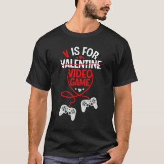 V Is For Video Games Valentines Day Gamer Boy Men  T-Shirt