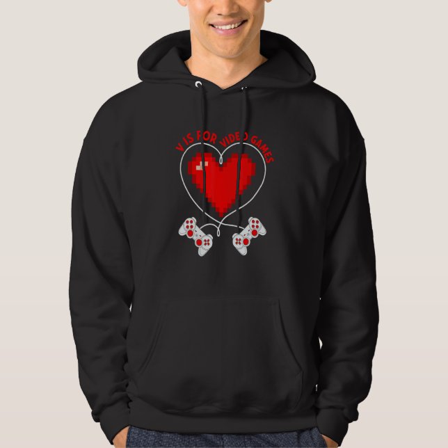 V Is For Video Games Valentines Day  Gamer Boys Ki Hoodie (Front)