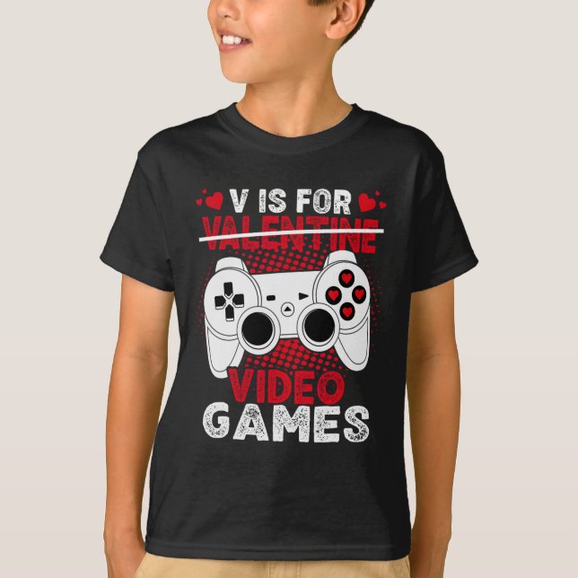 V Is For Video Games Valentines Day Gamer Boys Men T-Shirt (Front)