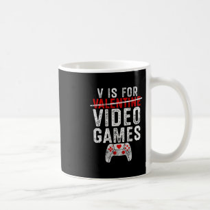 V Is For Video Games Valentines Day Gamer Men Boys Coffee Mug