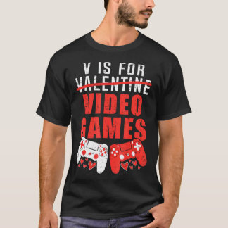 V Is For Video Games Valentines Day Hearts Boys Gi T-Shirt