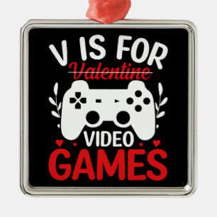 V is for Video Games with Valentine Crossed Out Metal Tree Decoration