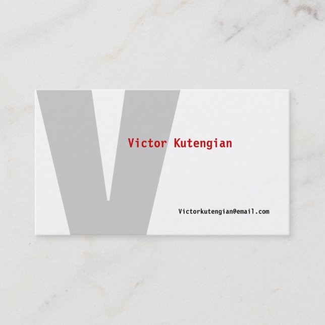 V Letter Alphabet Business Card White Grey (Front)