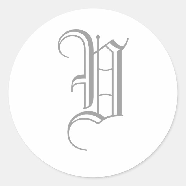 V Letter Monogram Sticker Grey Old English (Front)