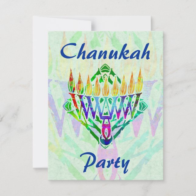 V Menorah Chanukah Party Invitations (Front)