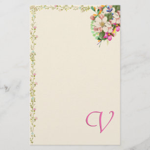 V Monogram Floral Bouquet Stationery