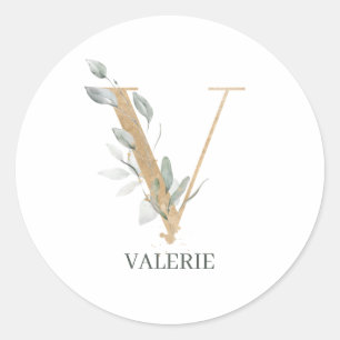 V Monogram Floral Personalised Classic Round Sticker