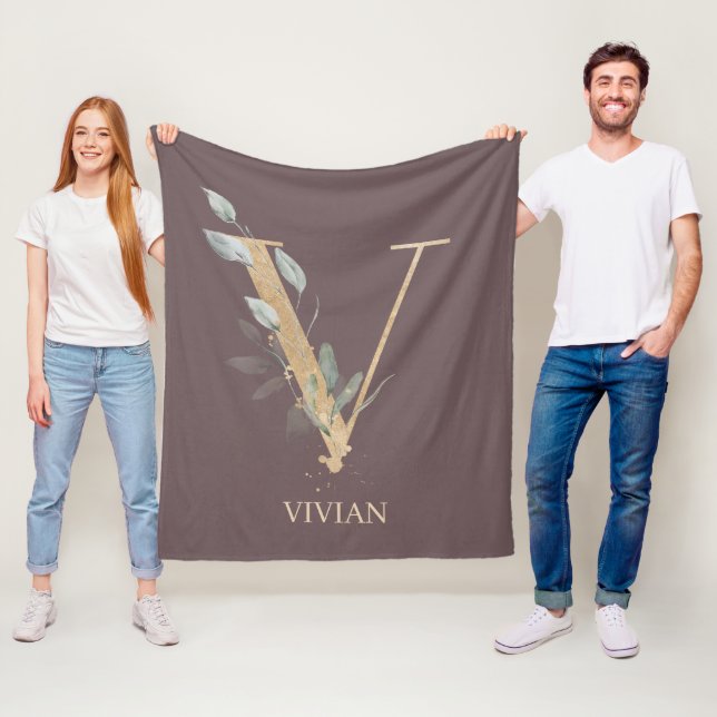 V Monogram Floral Personalised Fleece Blanket (In Situ)
