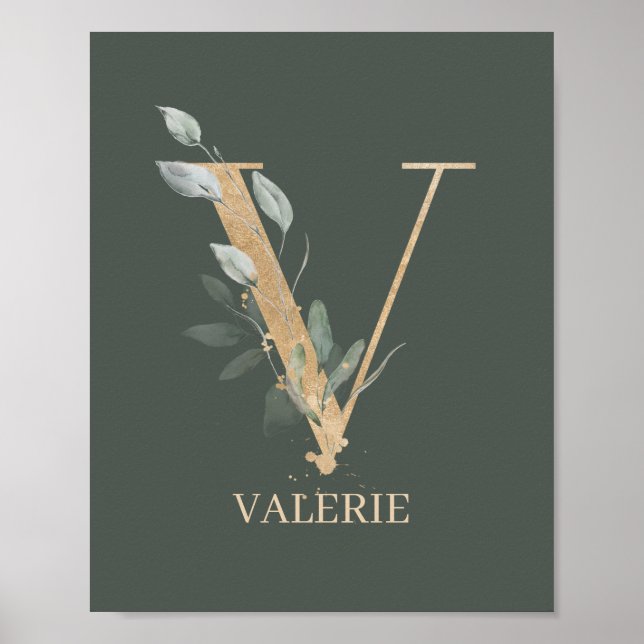V Monogram Floral Personalised Poster (Front)