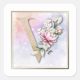 V Monogram Pink Rose Square Sticker