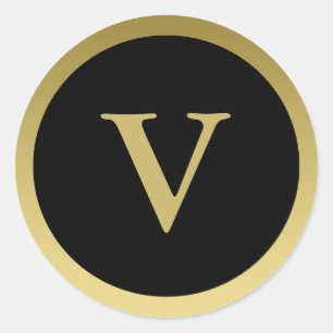 V :: Monogram V Elegant Gold and Black Sticker