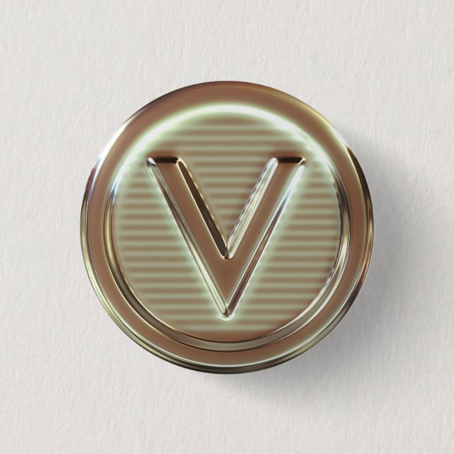 V - Vegan letters 1/5 3 Cm Round Badge (Front)
