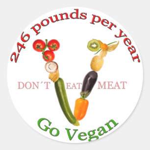 "V" with vegetarian slogan Classic Round Sticker