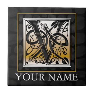 V "Your Name" Celtic Black Stone Monogram Tile