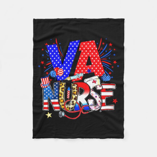 Va Nurse 4th Of July American Flag Stethoscope  Fleece Blanket (Front)