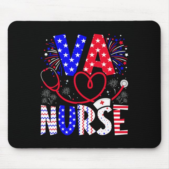Va Nurse 4th Of July American Flag Stethoscope  Mouse Mat (Front)