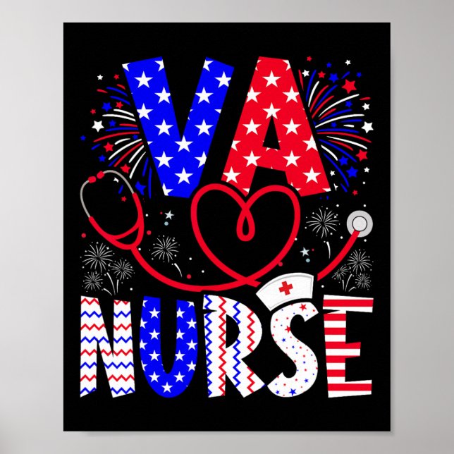 Va Nurse 4th Of July American Flag Stethoscope  Poster (Front)